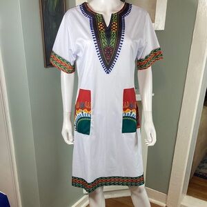 3/$12 Dashiki Midi Shift Dress Caftan African-Style L/XL Polyester Pockets Triba
